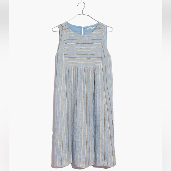Madewell Sleeveless Yoked Mini Dress Stripe Light Blue Baby Doll Dress XXS - Picture 5 of 11